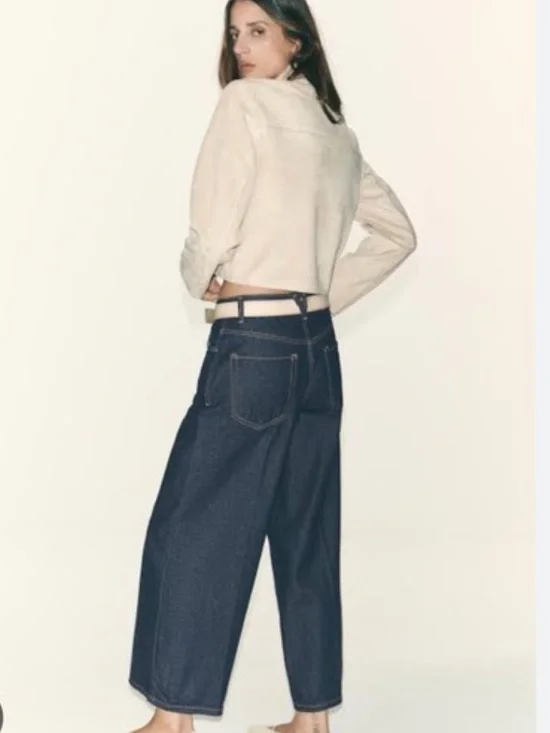 Zara NWT Z1975 pressed creased belted jeans 6164/077 - Picture 4 of 13